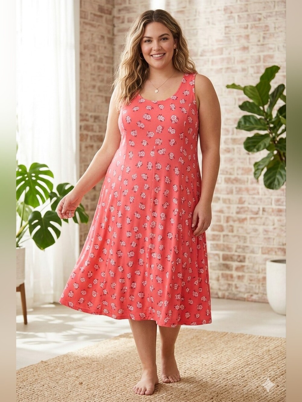 Torrid Pink Floral Sleeveless Midi Dress Size 20 (21" P2P / 38" Length)